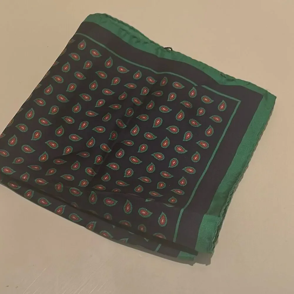 Beymen Club 100% Silk Handkerchief Green Blue Paisley Western Equestrian NWT